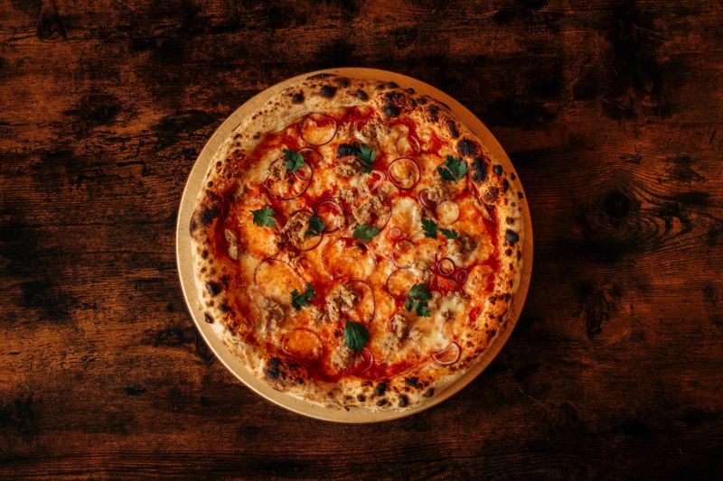 Fresh pizza ingredients prepared at Dewey's pizza